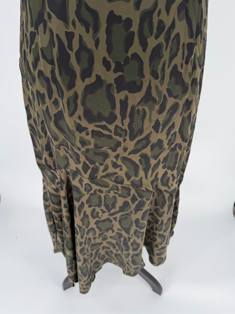 Steve Madden Green Leopard Print Asymmetrical Slip Dress | Ruffle Hem Small - Picture 10 of 14